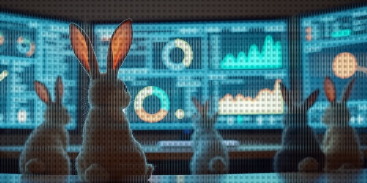 AI generated image of rabbits inspecting dashboards, looking for a pattern of behaviour AI generated image of rabbits inspecting dashboards, looking for a pattern of behaviour